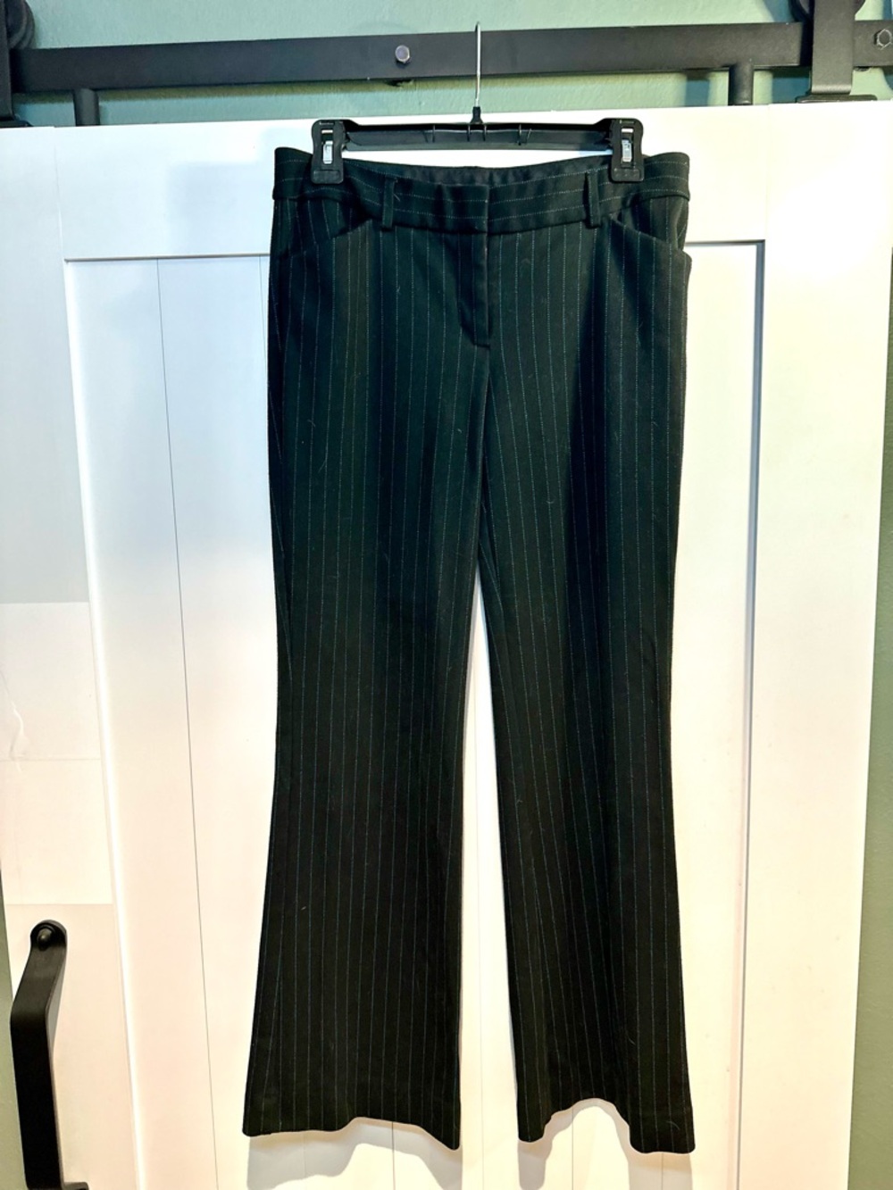 Express EDITOR Black Pinstripe Boot Cut Dress Pants